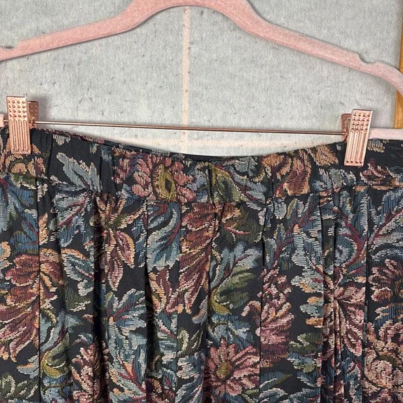 Koret Pleated Midi Skirt 14 Multicolor Floral Tapestry Print Rayon Pockets Vtg - Picture 12 of 13